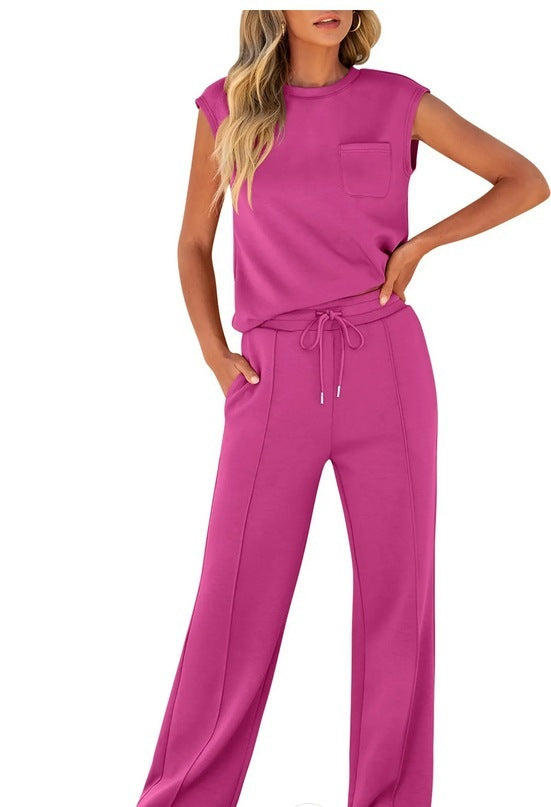 European And American Autumn And Winter New Sleeveless Casual High Elastic Loose Two-piece Suit Women