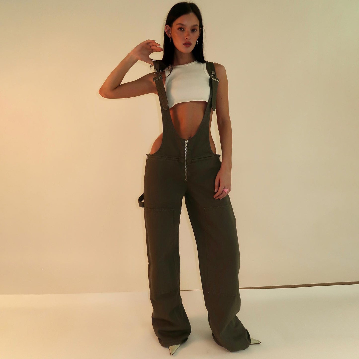 Zipper Denim Overalls With Pockets Fashion Loose Suspender Jumpsuit Streetwear Jeans Pants Womens Clothing