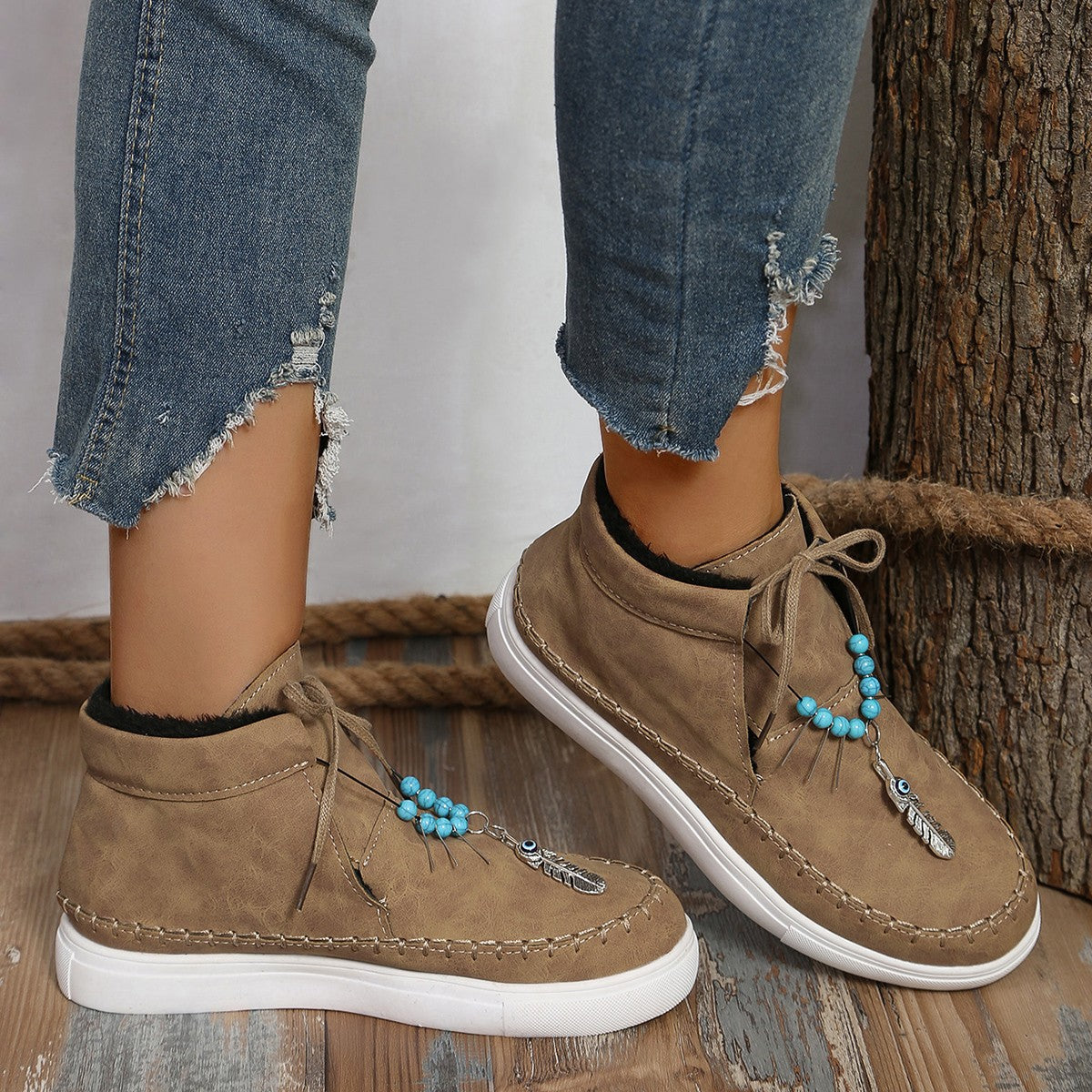 Tied Bead Trim Platform Sneakers