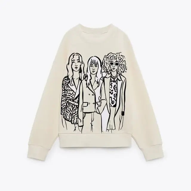 Women Fashion Printing Basic Sweatshirts