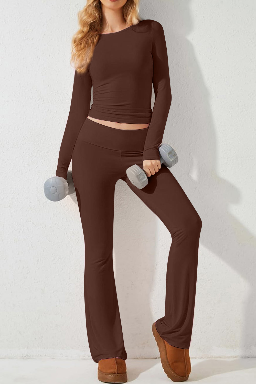 Round Neck Long Sleeve Top and Pants Set