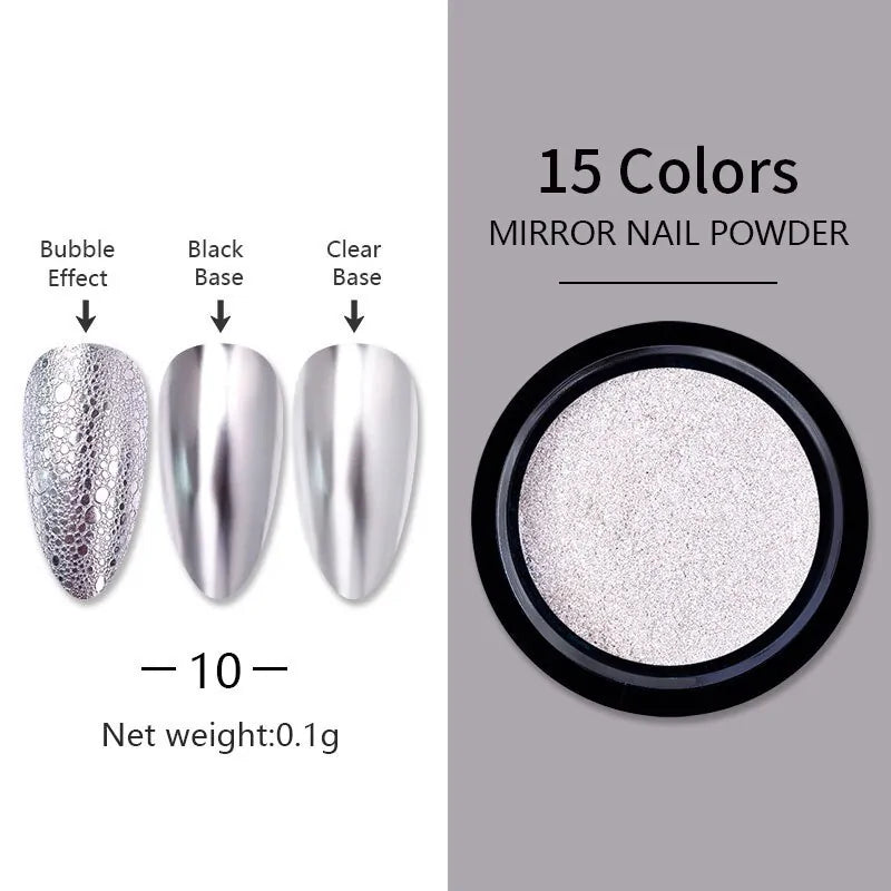 Mirror Nail Art Pigment Powder Nail Glitters Metallic Color Nail Art UV Gel Polishing Rose Gold Silver Decoration